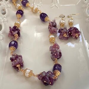 GP9- Handmade Amethyst, Purple Mica (Lepidolite) And Freshwater Pearl Set
